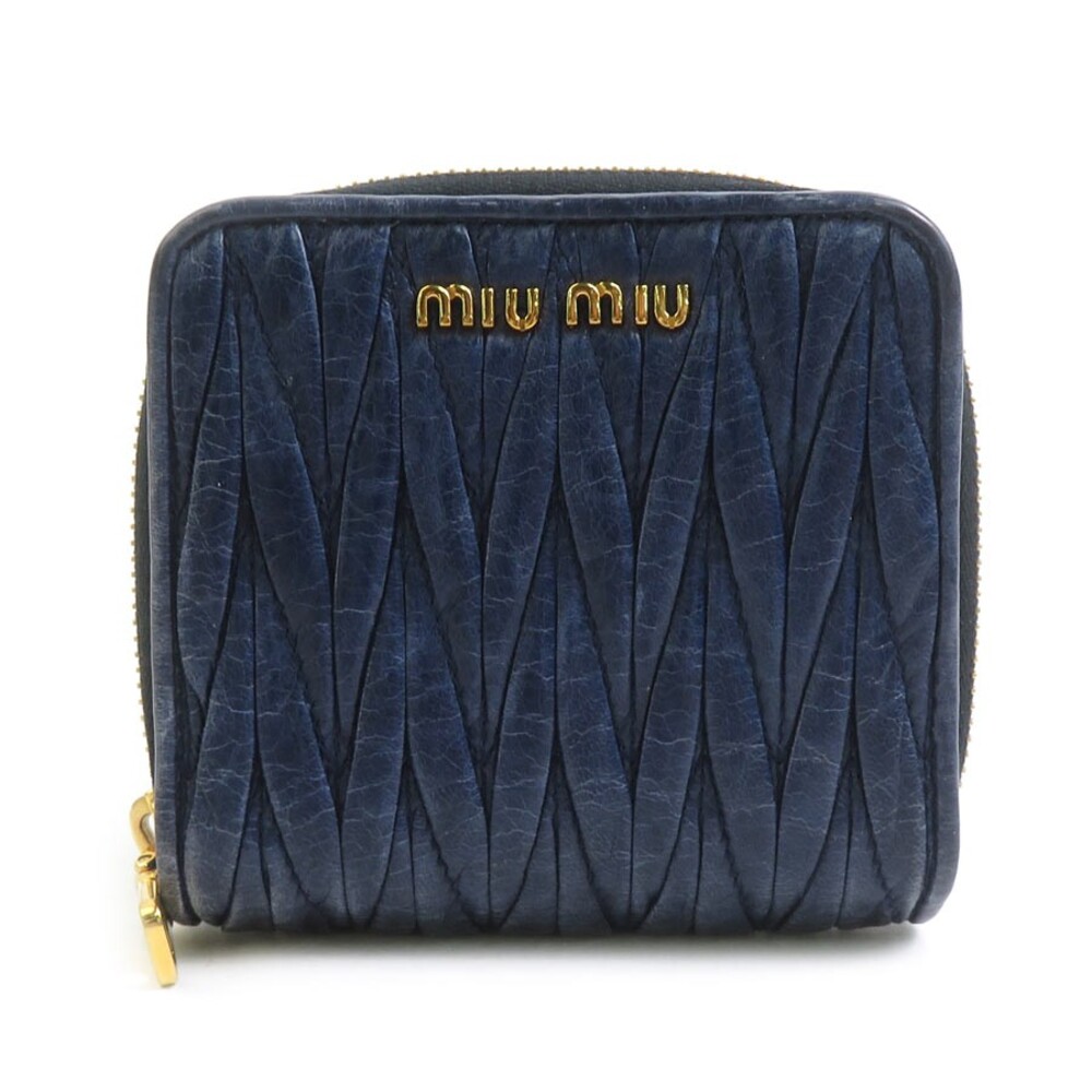 Auth Miumiu Bifold Wallet Navy Leather #293672M14B